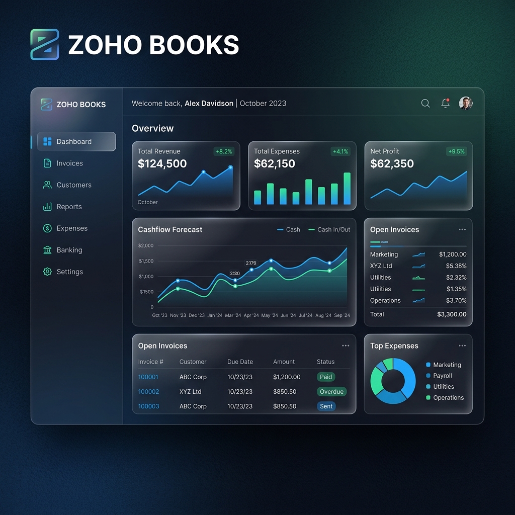 Zoho Books Dashboard Mockup