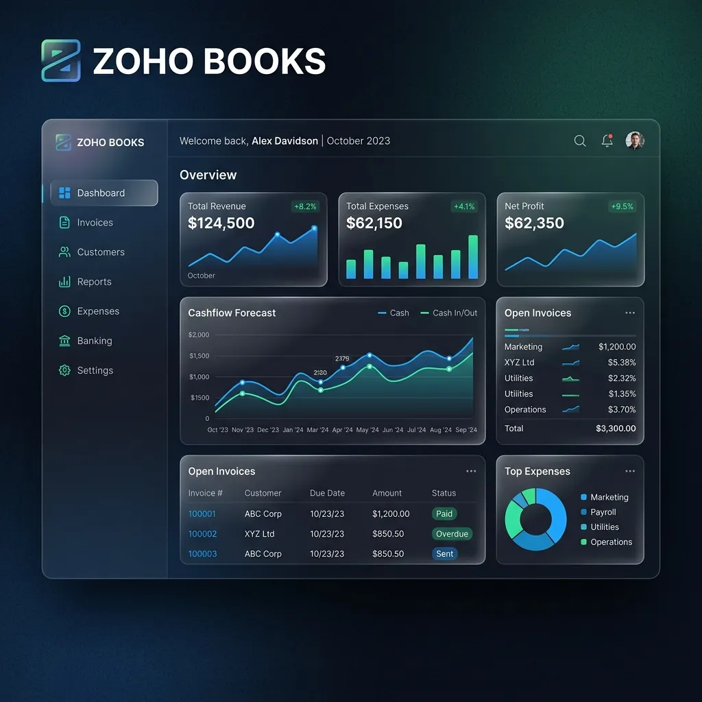Zoho Books Dashboard Mockup