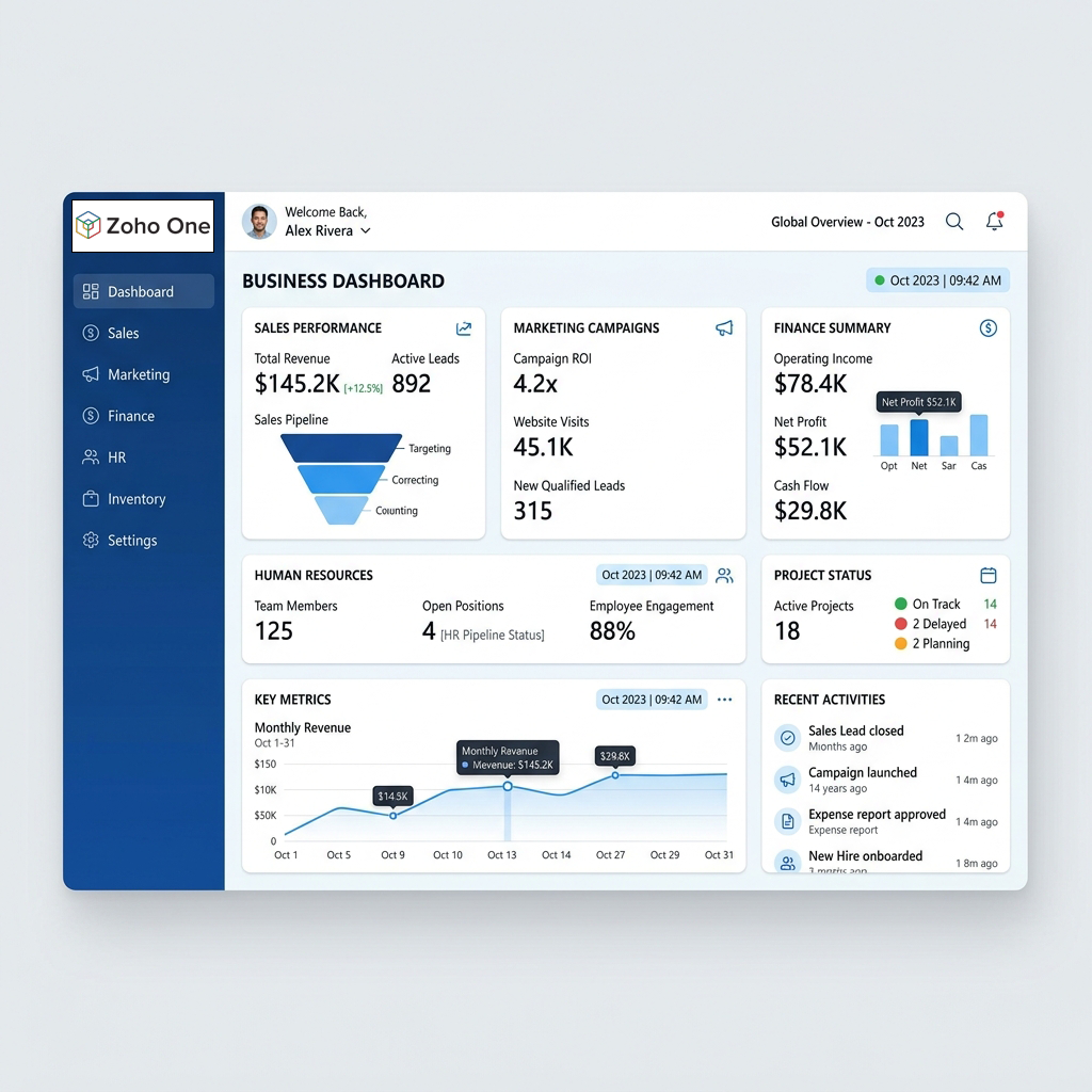 Zoho One Dashboard Mockup